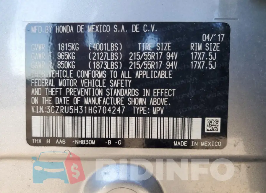 3CZRU5H31HG704247 Photo# 12
