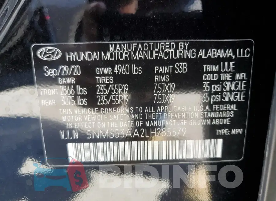 5NMS53AA2LH285579 Photo# 13