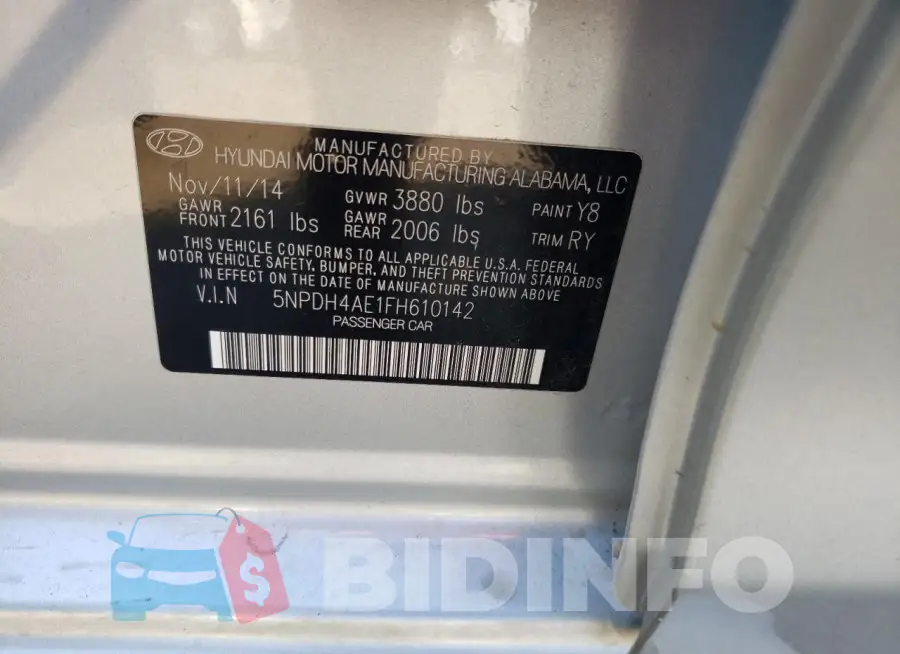 5NPDH4AE1FH610142 Photo# 12