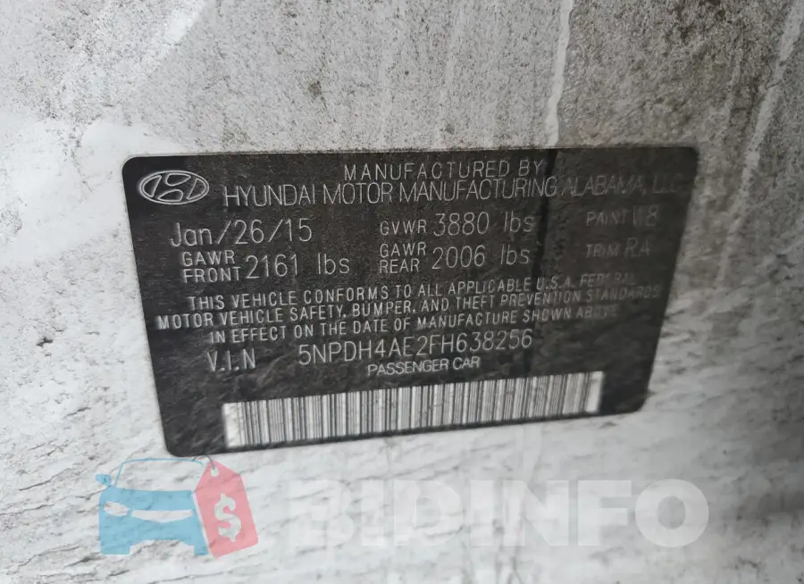 5NPDH4AE2FH638256 Photo# 12