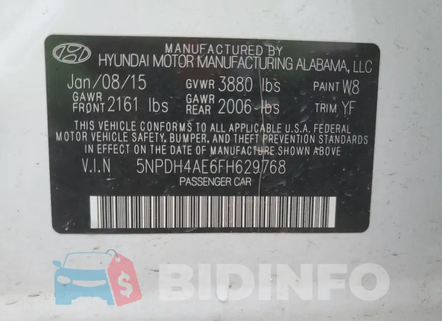 5NPDH4AE6FH629768 Photo# 13