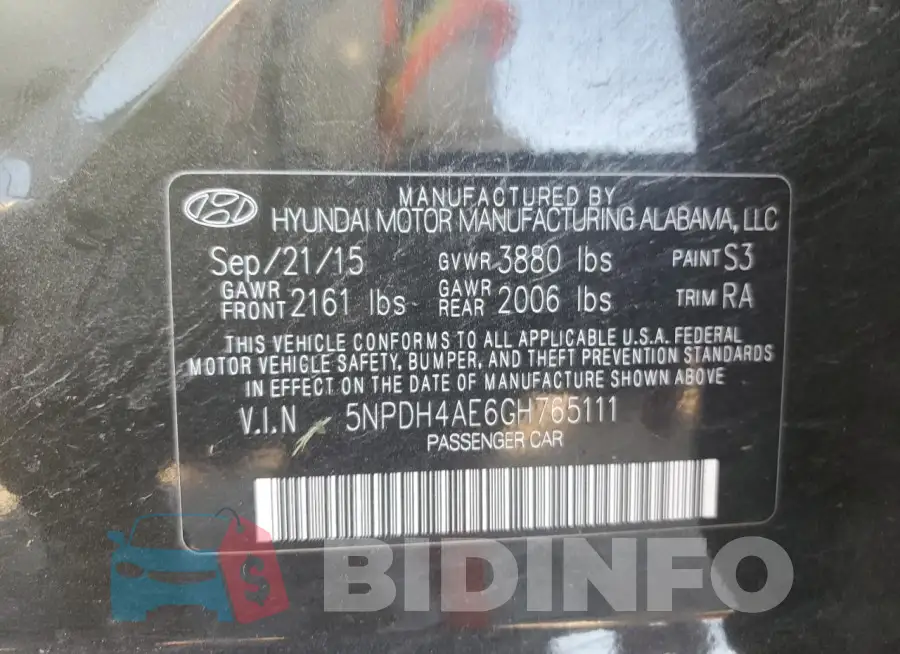 5NPDH4AE6GH765111 Photo# 12