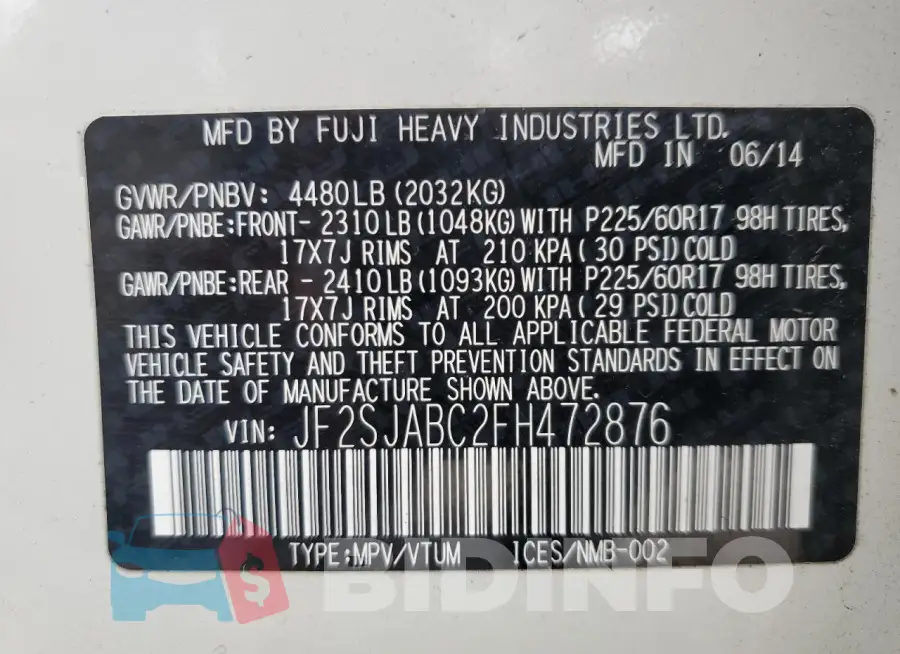 JF2SJABC2FH472876 Photo# 13