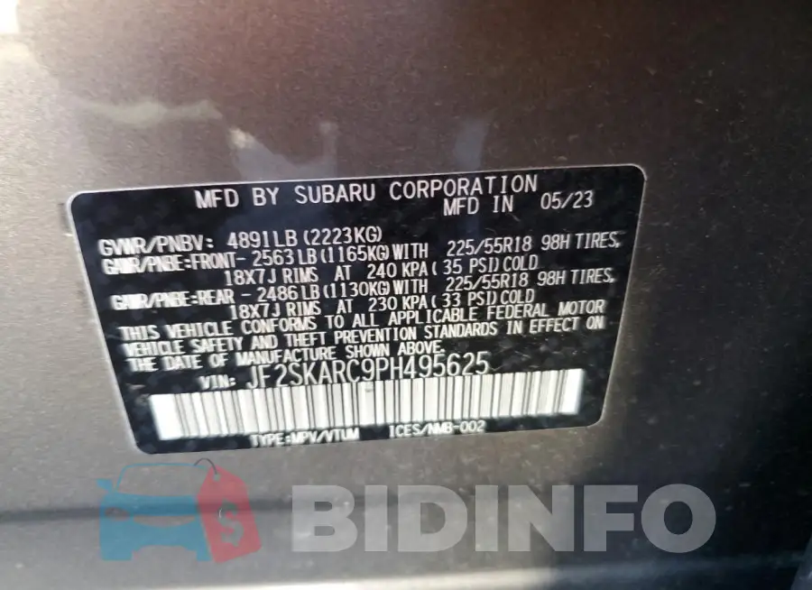 JF2SKARC9PH495625 Photo# 13