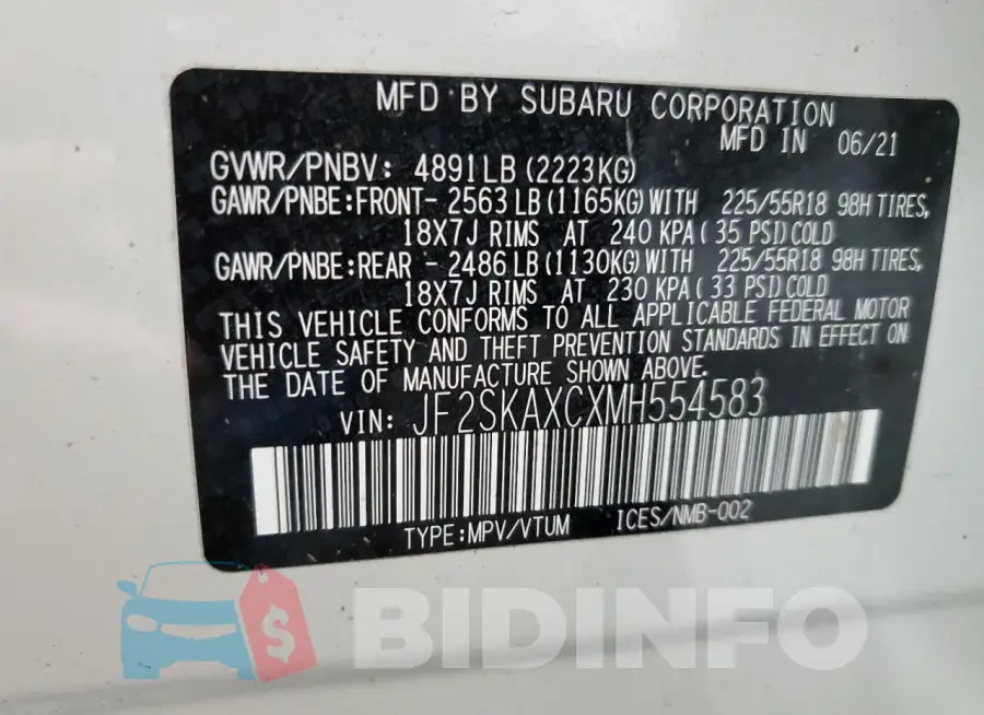 JF2SKAXCXMH554583 Photo# 14