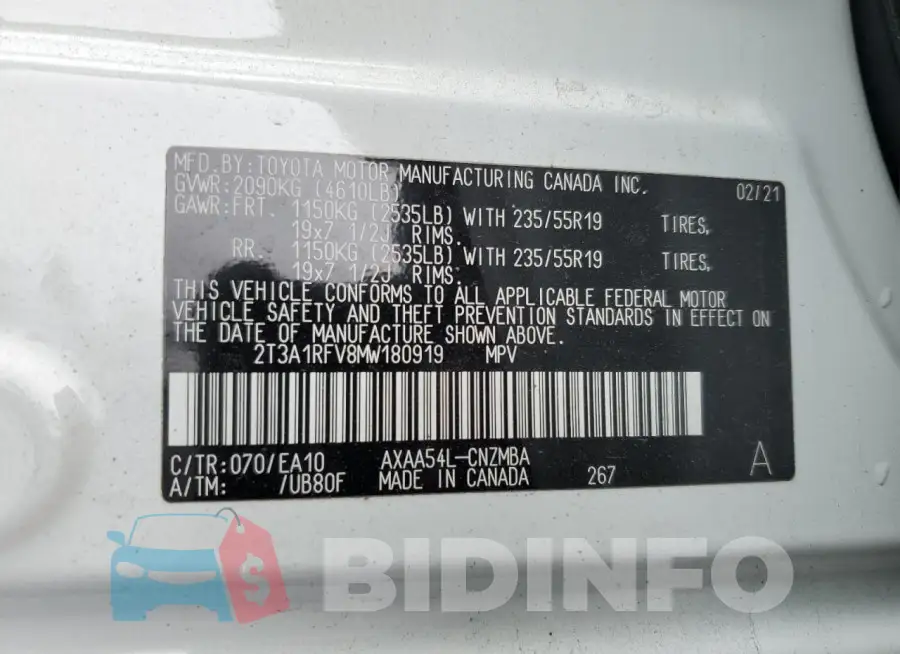 2T3A1RFV8MW180919 Photo# 13