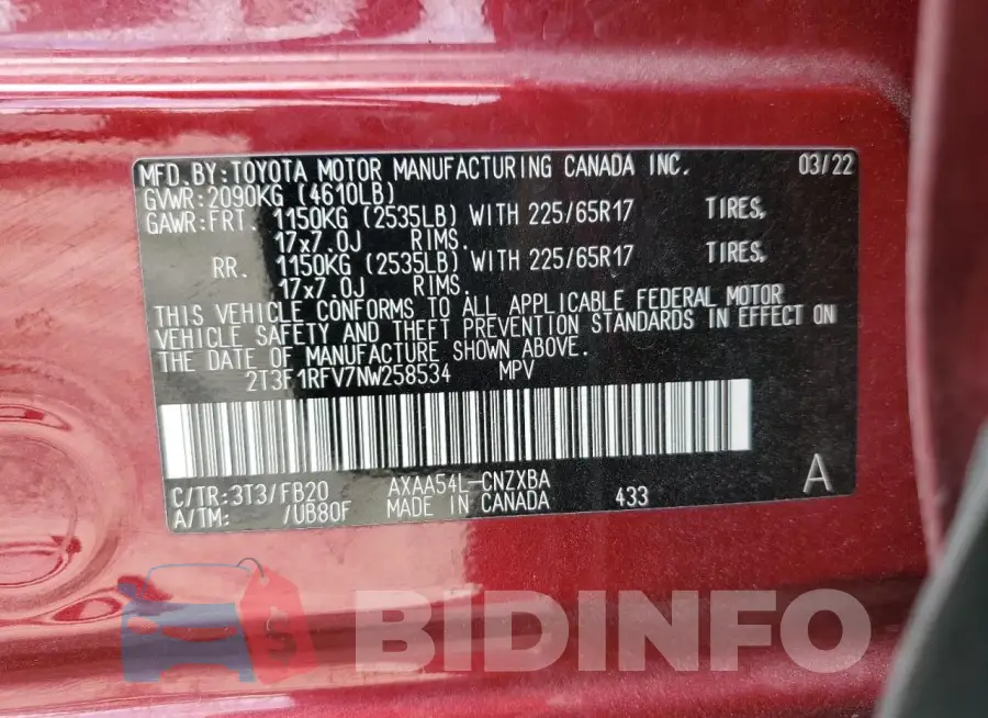 2T3F1RFV7NW258534 Photo# 13