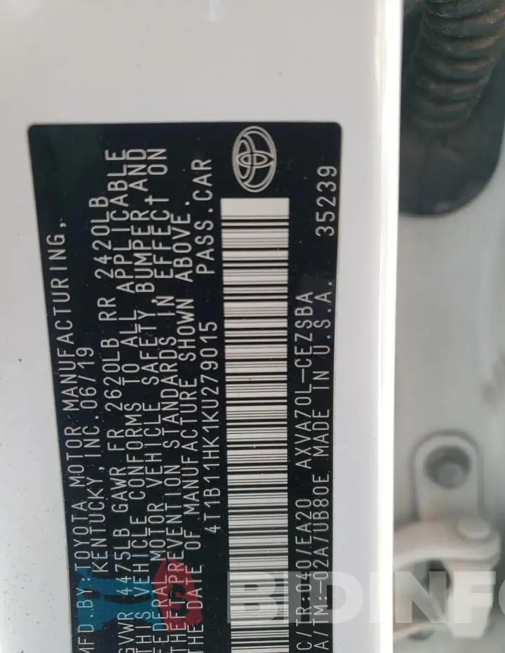 4T1B11HK1KU279015 Photo# 13