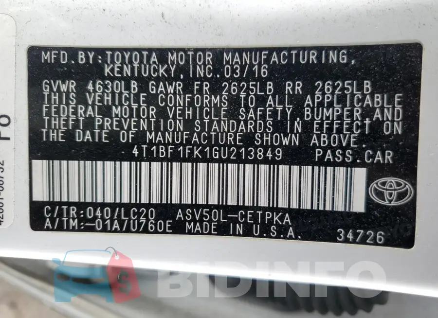 4T1BF1FK1GU213849 Photo# 13