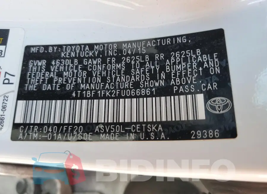 4T1BF1FK2FU066861 Photo# 12