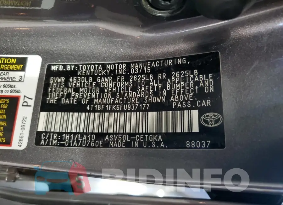 4T1BF1FK6FU937177 Photo# 12