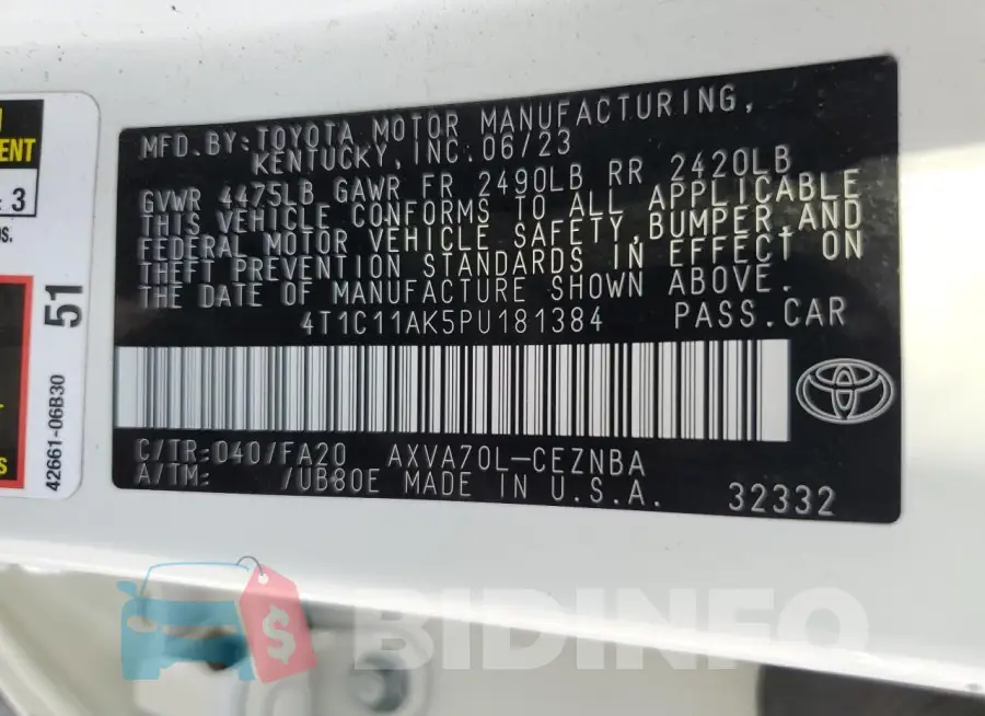 4T1C11AK5PU181384 Photo# 12