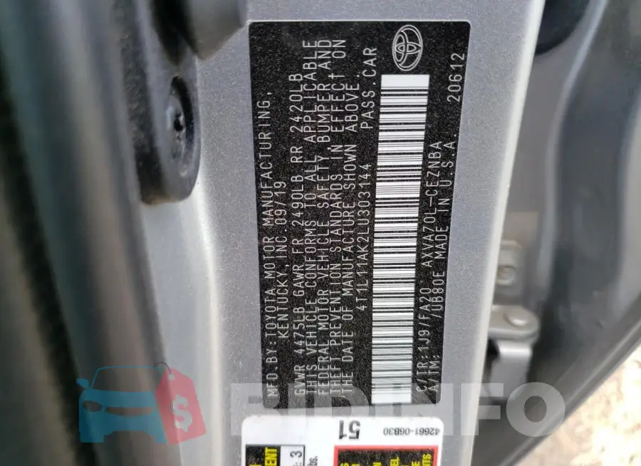 4T1L11AK2LU303144 Photo# 12
