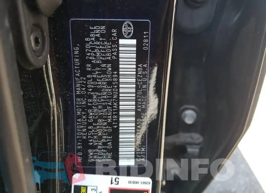 4T1R11AK7NU045894 Photo# 12