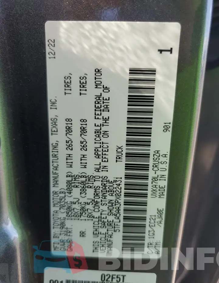 5TFLA5AA3PX022431 Photo# 12