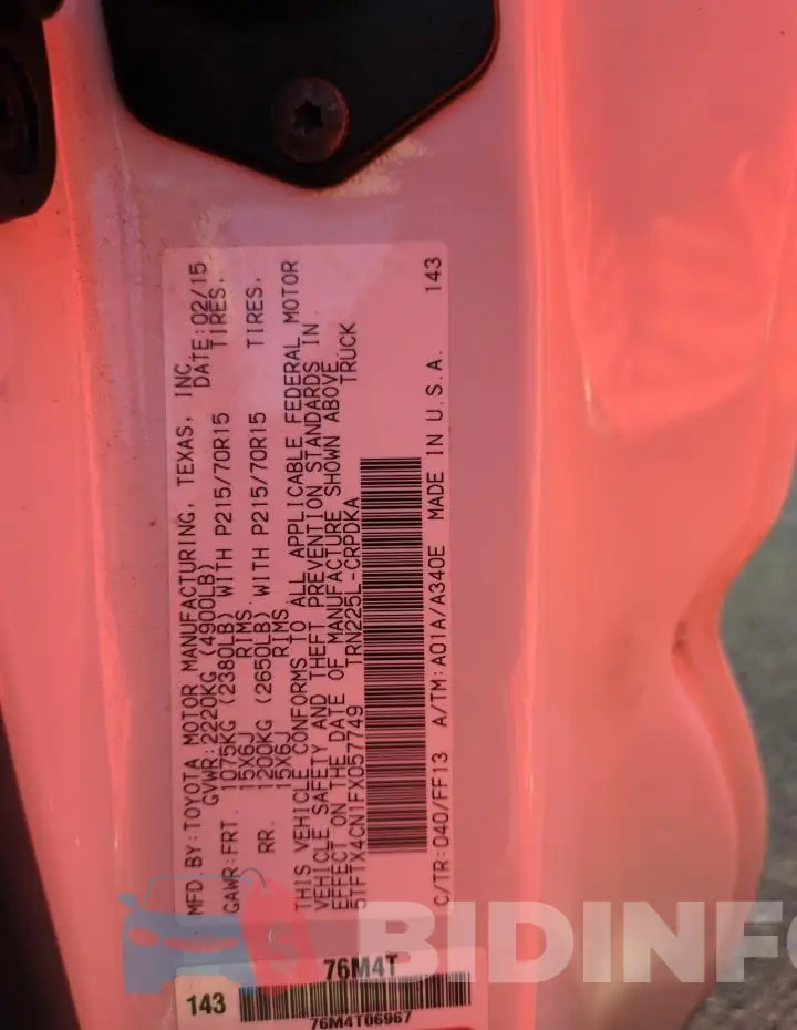 5TFTX4CN1FX057749 Photo# 13
