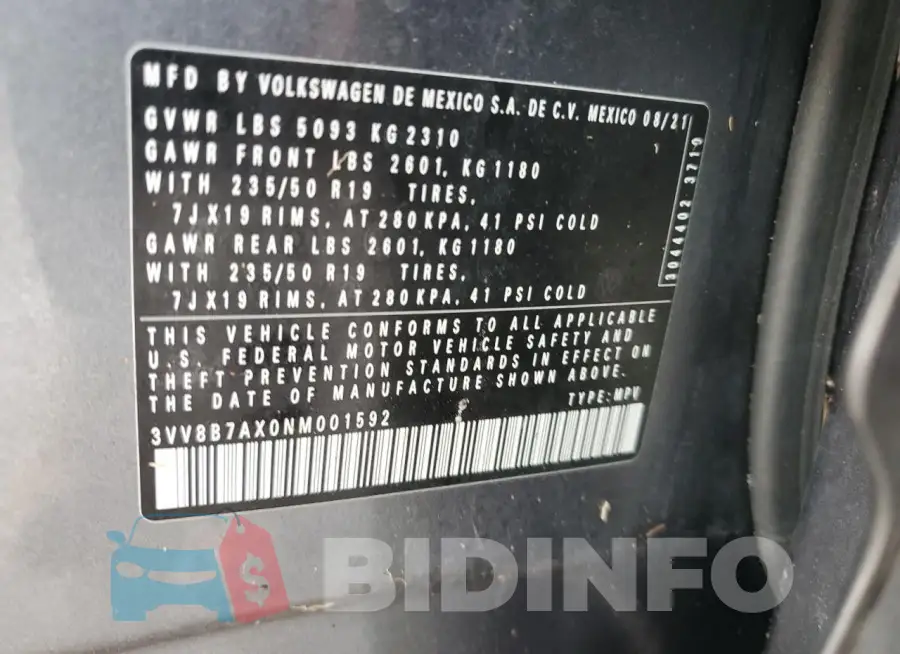 3VV8B7AX0NM001592 Photo# 14