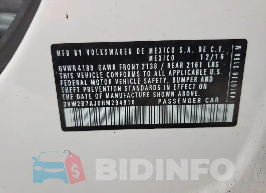 3VW2B7AJ0HM294816 Photo# 13