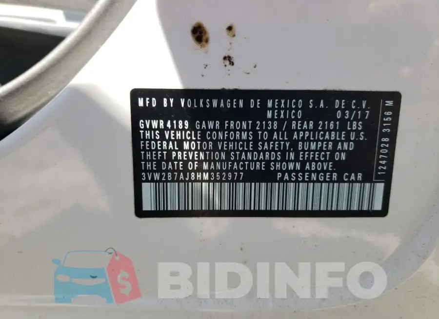 3VW2B7AJ8HM352977 Photo# 12