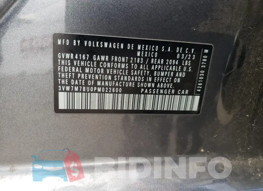 3VW7M7BU0PM022600 Photo# 12