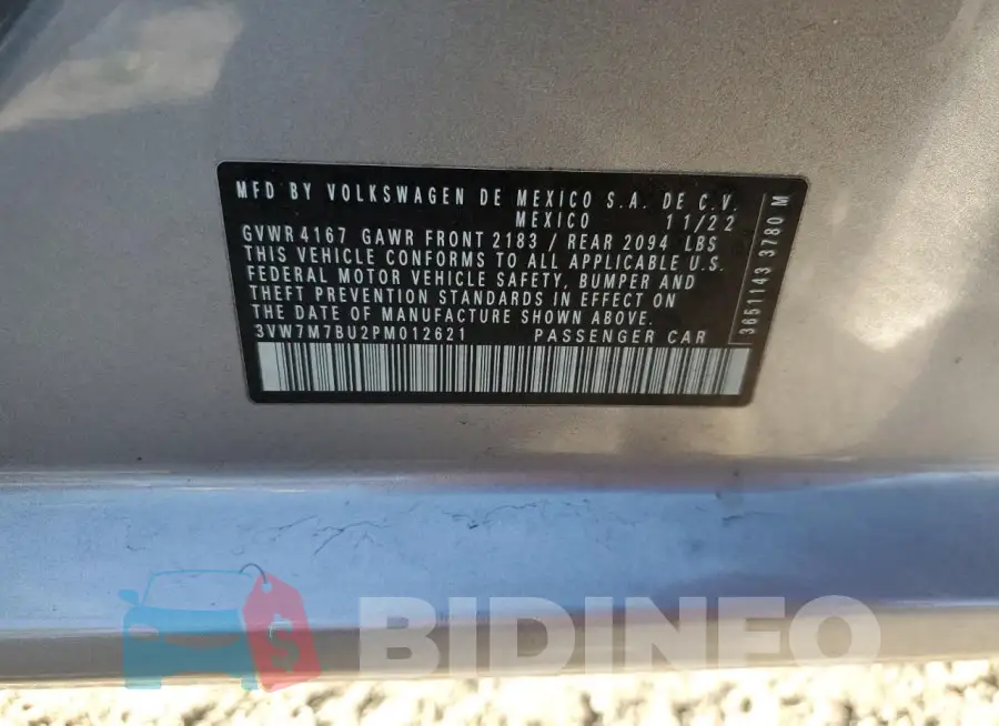 3VW7M7BU2PM012621 Photo# 13