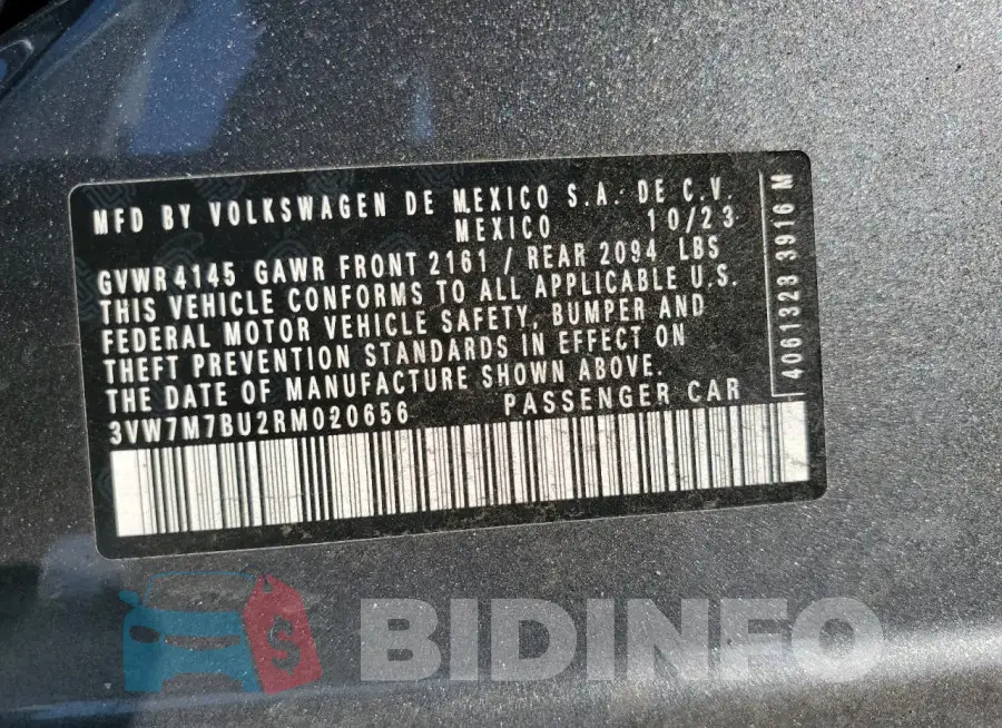 3VW7M7BU2RM020656 Photo# 13