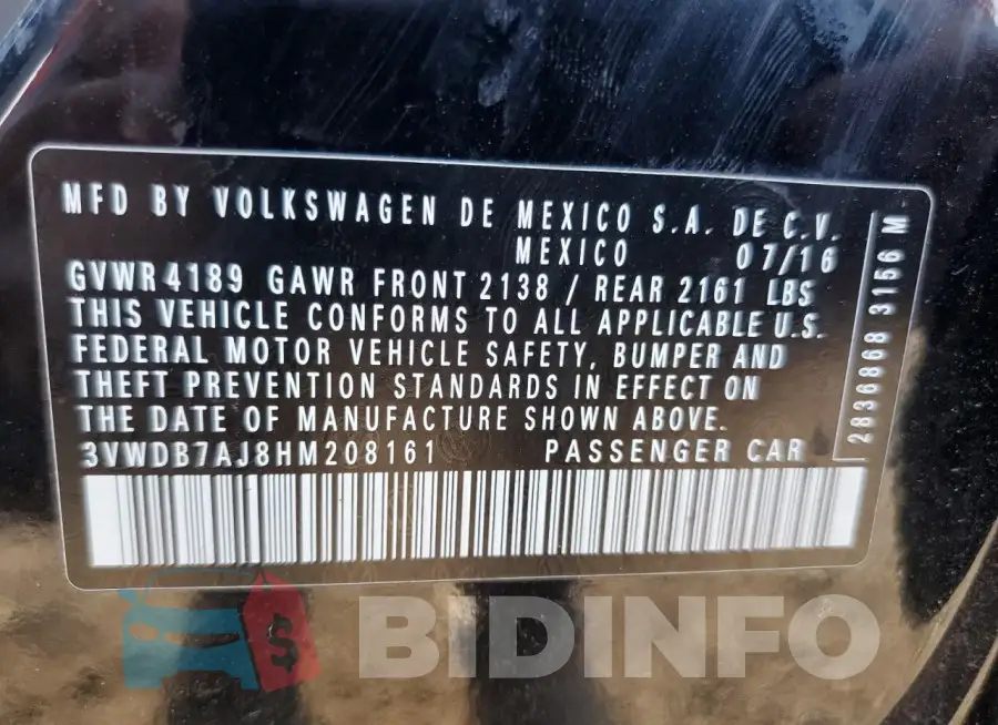 3VWDB7AJ8HM208161 Photo# 12