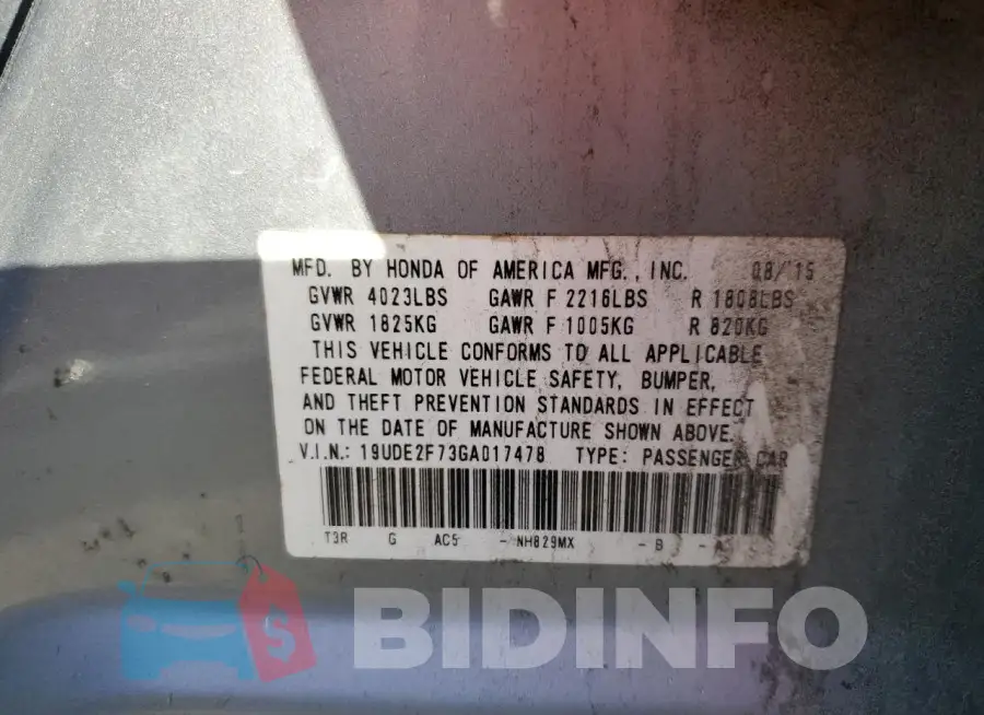 19UDE2F73GA017478 Photo# 12