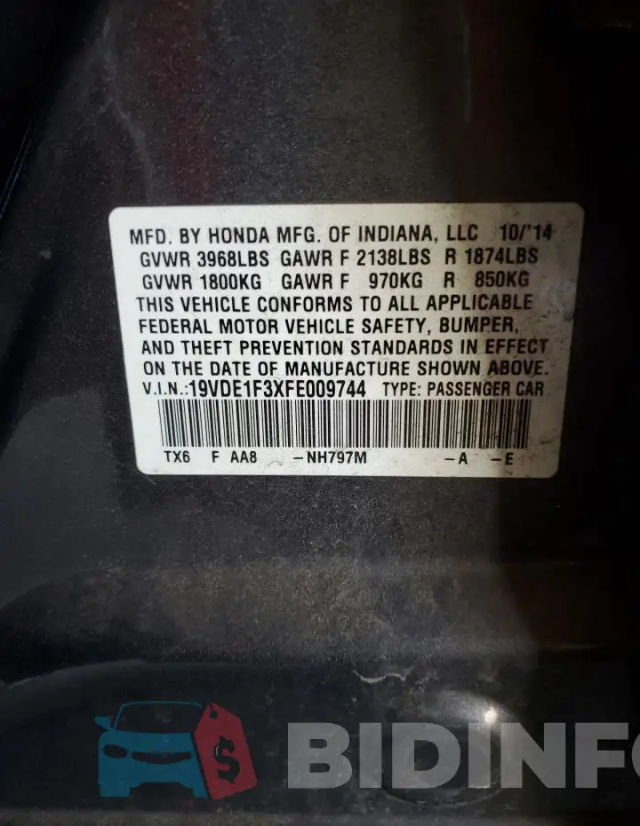 19VDE1F3XFE009744 Photo# 13
