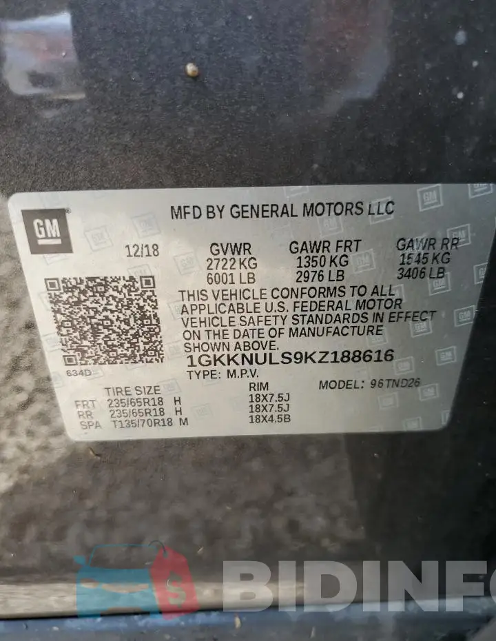 1GKKNULS9KZ188616 Photo# 14