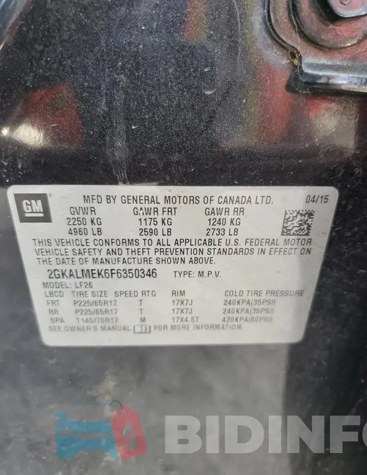 2GKALMEK6F6350346 Photo# 13