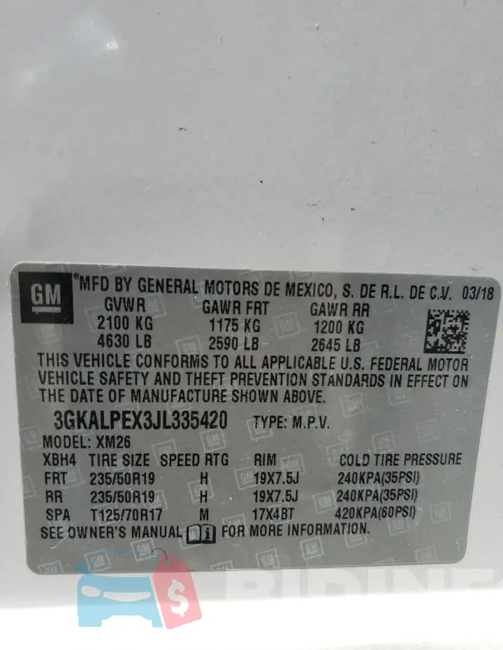 3GKALPEX3JL335420 Photo# 13