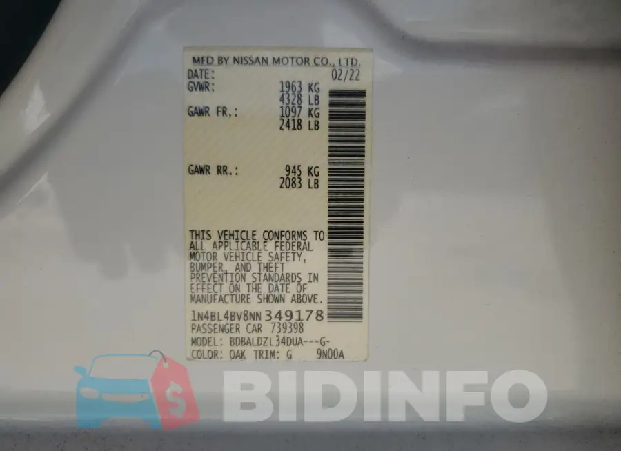 1N4BL4BV8NN349178 Photo# 12