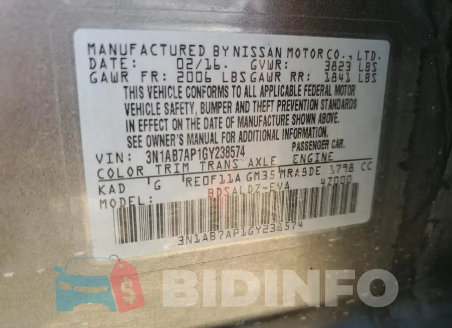 3N1AB7AP1GY238574 Photo# 12