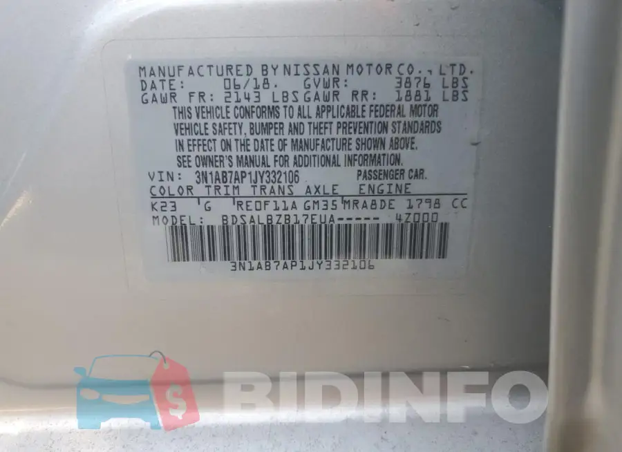 3N1AB7AP1JY332106 Photo# 12