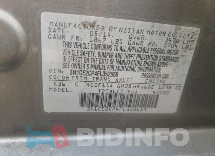 3N1CE2CP4FL352659 Photo# 12