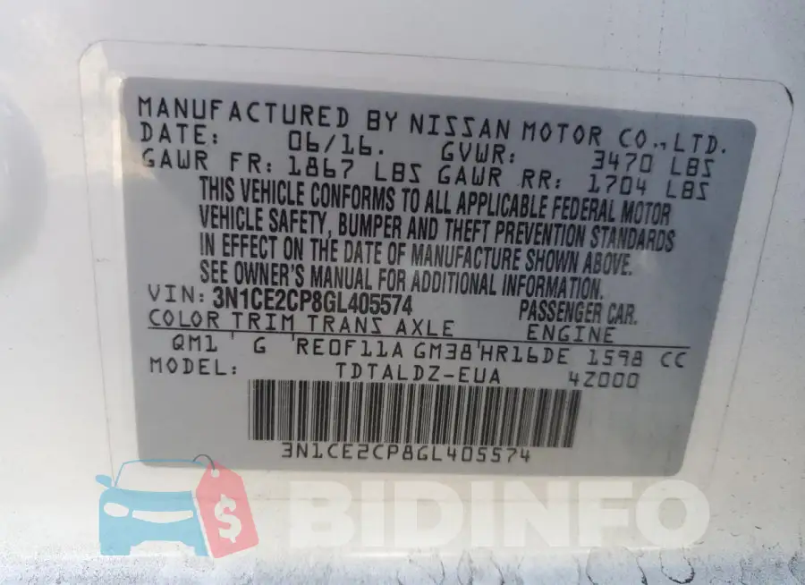 3N1CE2CP8GL405574 Photo# 13