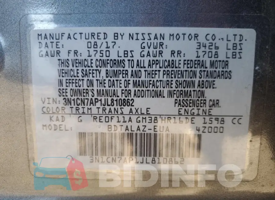 3N1CN7AP1JL810862 Photo# 12