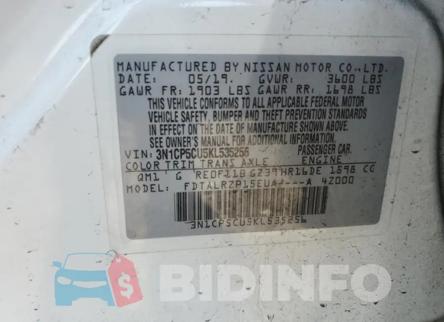 3N1CP5CU5KL535256 Photo# 13