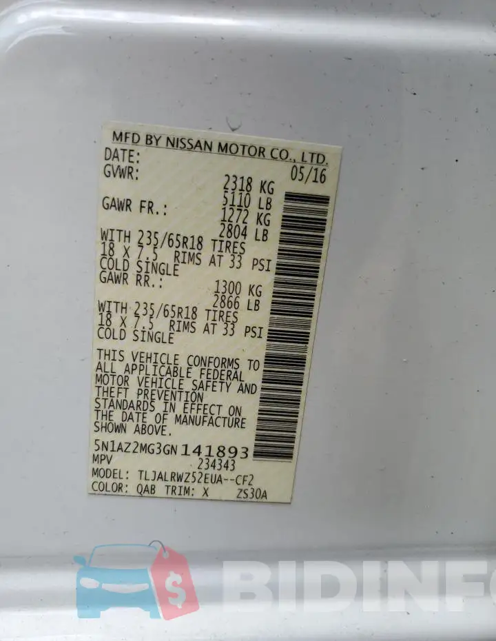 5N1AZ2MG3GN141893 Photo# 13