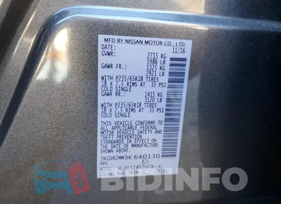 5N1DR2MM3HC640130 Photo# 13