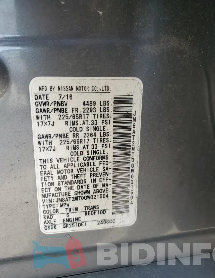 JN8AT2MT0GW021504 Photo# 14