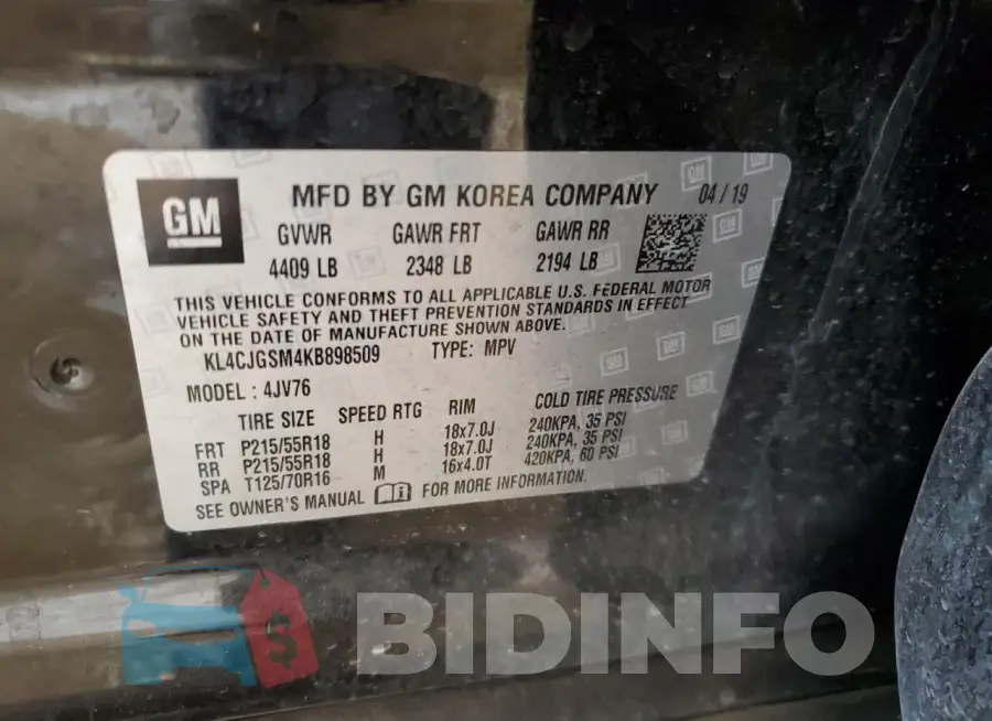 KL4CJGSM4KB898509 Photo# 13