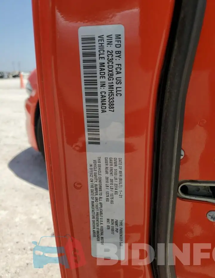 2C3CDXBG1MH533887 Photo# 12