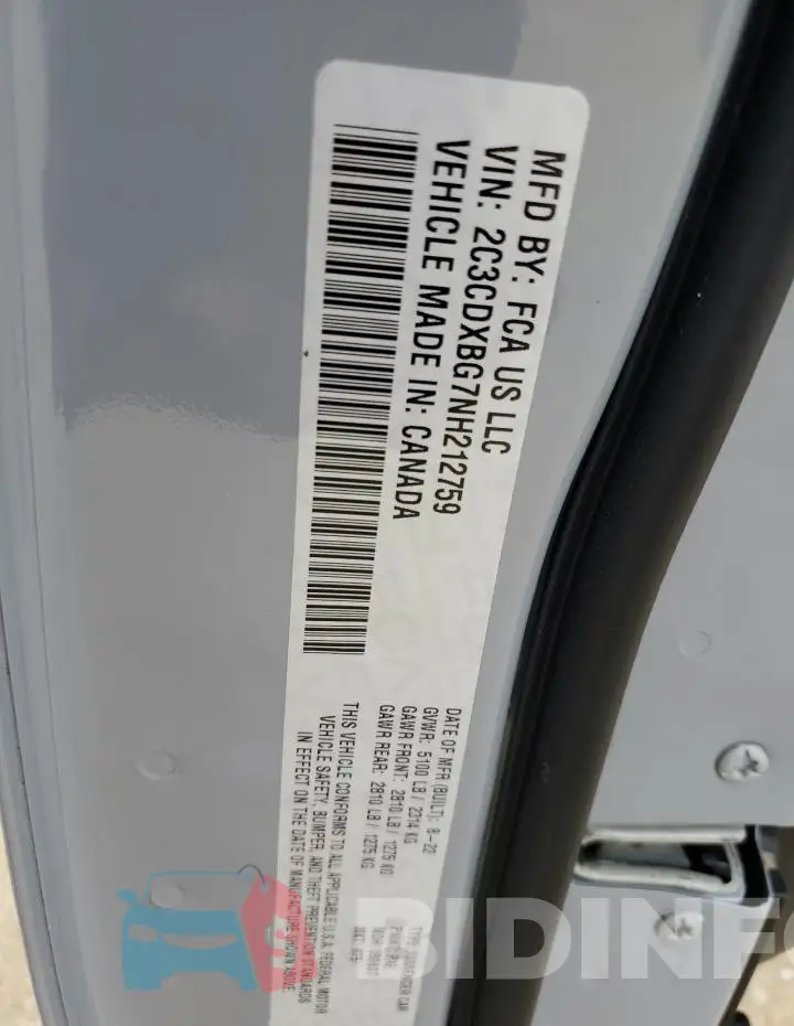 2C3CDXBG7NH212759 Photo# 13