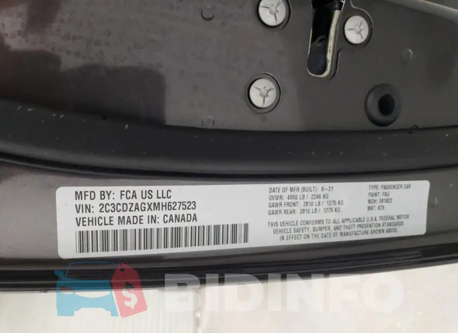 2C3CDZAGXMH627523 Photo# 12