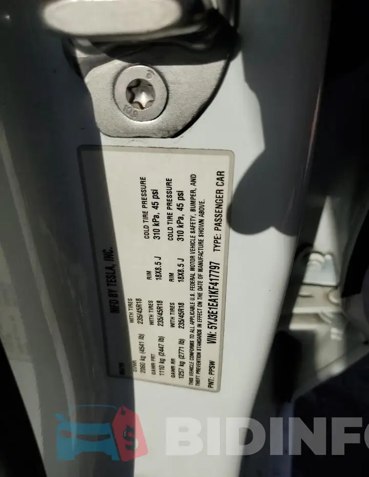 5YJ3E1EA1KF417797 Photo# 12