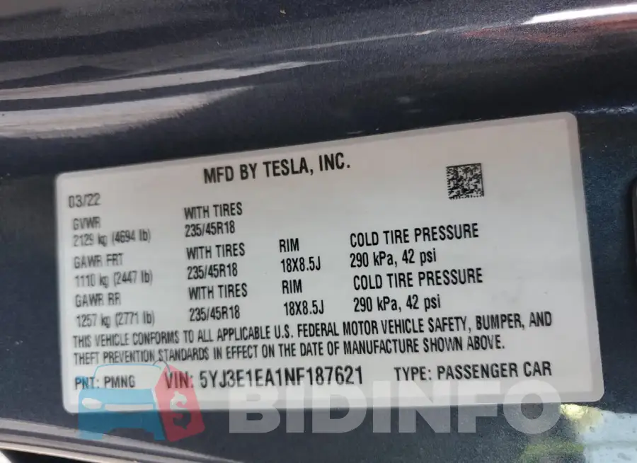 5YJ3E1EA1NF187621 Photo# 13