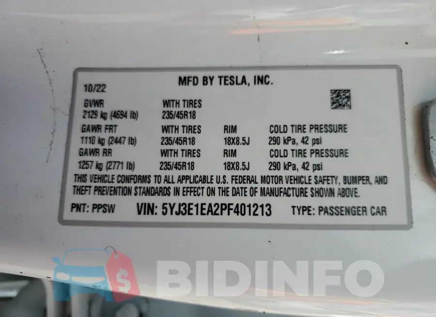 5YJ3E1EA2PF401213 Photo# 13