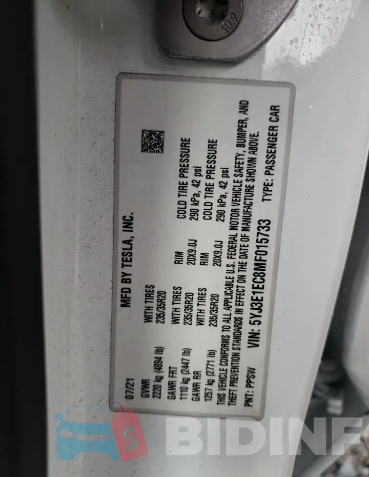 5YJ3E1EC8MF015733 Photo# 13